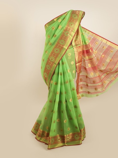 

Pothys Green & Red Ethnic Motifs Zari Saree