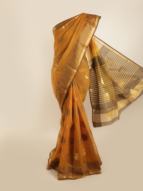 

Pothys Mustard & Brown Ethnic Motifs Zari Saree