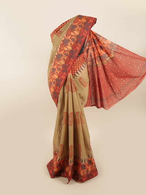 

Pothys Tan & Maroon Ethnic Motifs Pure Cotton Saree