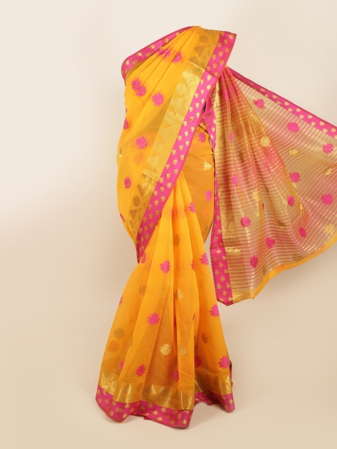 

Pothys Yellow & Pink Ethnic Motifs Zari Saree