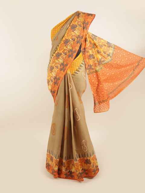 

Pothys Tan & Yellow Ethnic Motifs Pure Cotton Saree