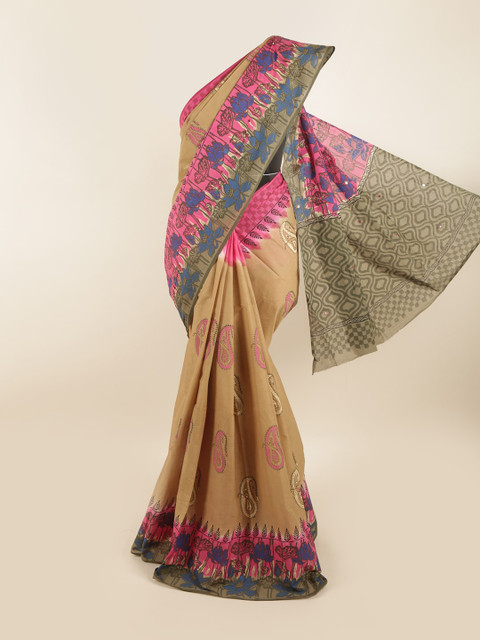 

Pothys Tan & Blue Floral Pure Cotton Saree