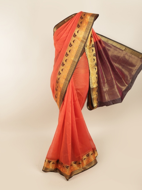 

Pothys Orange & Purple Zari Saree
