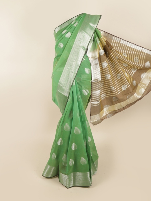 

Pothys Green & Brown Ethnic Motifs Zari Saree