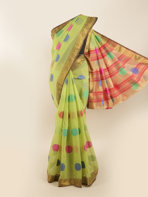 

Pothys Green & Pink Ethnic Motifs Zari Saree