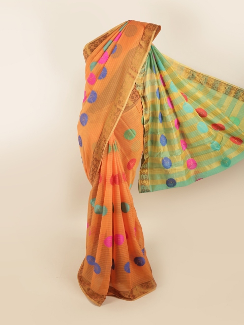 

Pothys Orange & Blue Ethnic Motifs Zari Saree