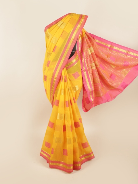 

Pothys Yellow & Pink Ethnic Motifs Zari Saree