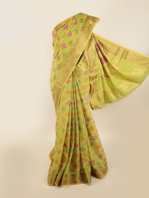 

Pothys Green & Pink Ethnic Motifs Zari Saree