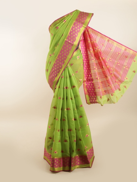 

Pothys Green & Pink Ethnic Motifs Zari Saree