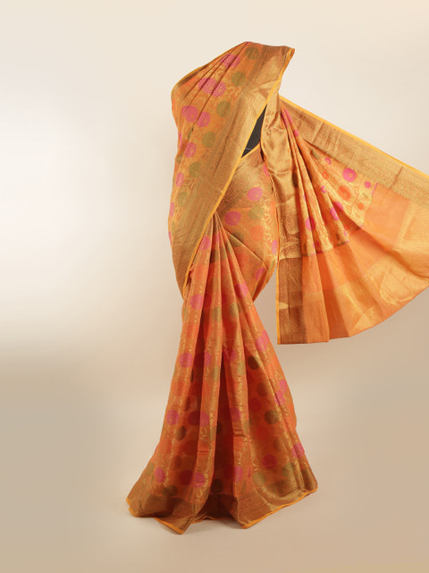 

Pothys Orange & Pink Ethnic Motifs Zari Saree