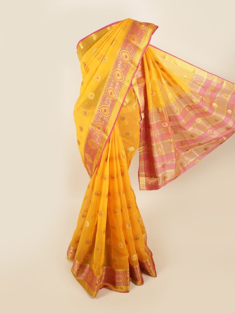 

Pothys Yellow & Pink Ethnic Motifs Zari Saree