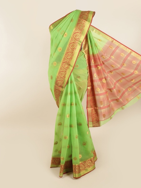 

Pothys Green & Red Ethnic Motifs Zari Saree