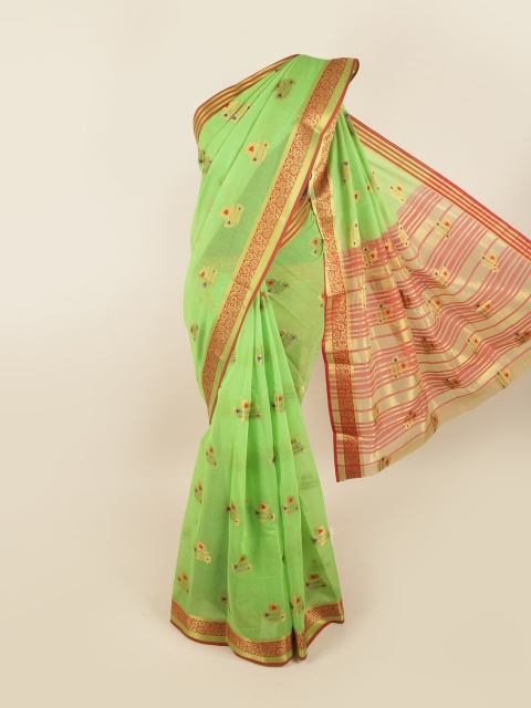 

Pothys Green & Red Ethnic Motifs Zari Saree