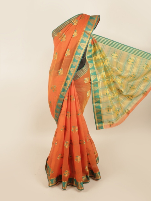 

Pothys Orange & Green Ethnic Motifs Zari Saree