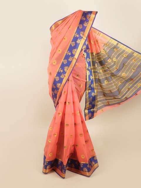 

Pothys Peach-Coloured & Navy Blue Ethnic Motifs Zari Saree