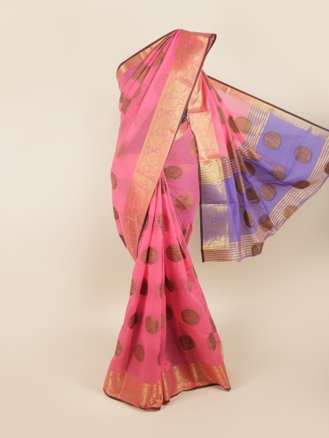 

Pothys Pink & Blue Ethnic Motifs Zari Saree