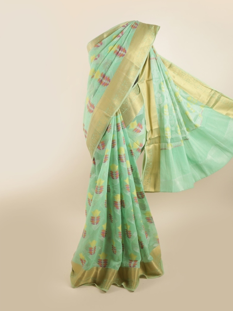 

Pothys Green & Gold-Toned Ethnic Motifs Zari Saree