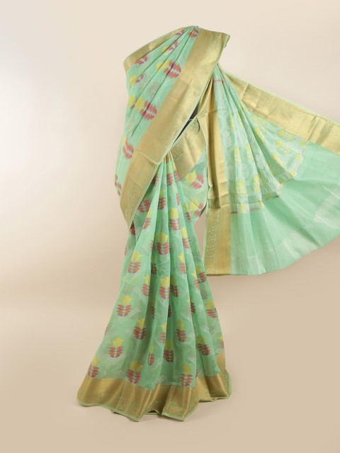 

Pothys Green & Pink Ethnic Motifs Zari Saree