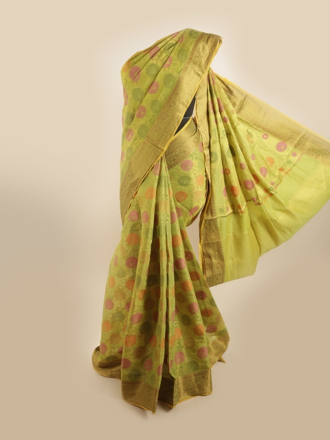 

Pothys Green & Orange Ethnic Motifs Zari Saree