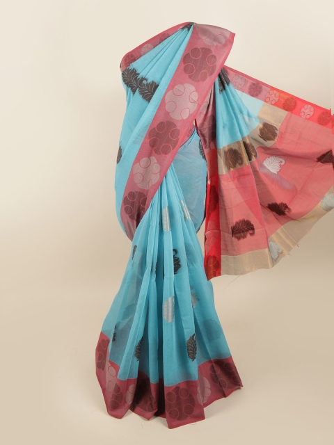 

Pothys Turquoise Blue & Pink Ethnic Motifs Saree