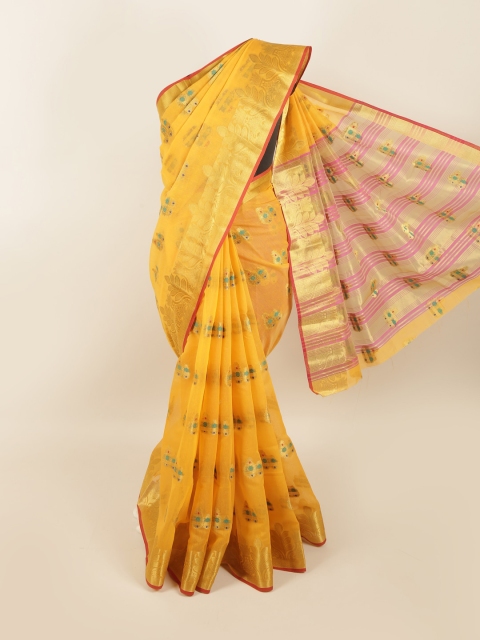 

Pothys Yellow & Pink Ethnic Motifs Zari Saree