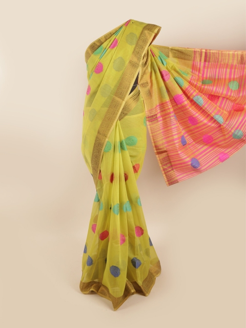 

Pothys Green & Pink Ethnic Motifs Zari Saree