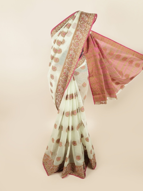 

Pothys White & Pink Ethnic Motifs Zari Saree