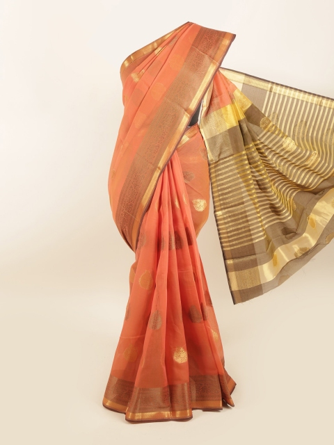 

Pothys Rust & Gold-Toned Ethnic Motifs Zari Saree