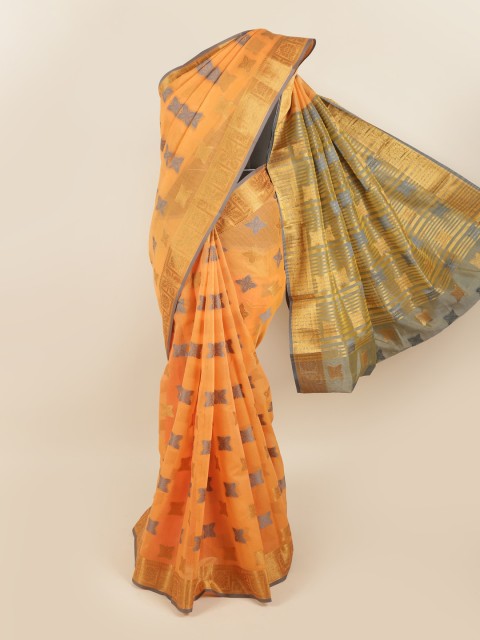 

Pothys Orange & Grey Ethnic Motifs Zari Saree