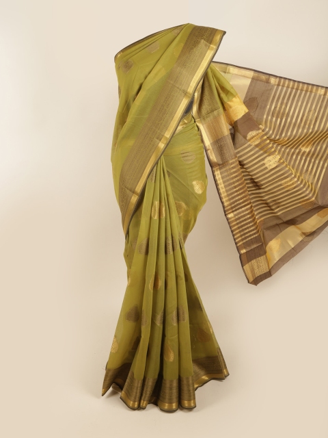 

Pothys Green & Brown Woven Design Zari Saree