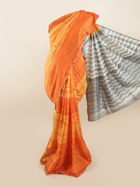 

Pothys Orange & Grey Striped Zari Pure Cotton Saree