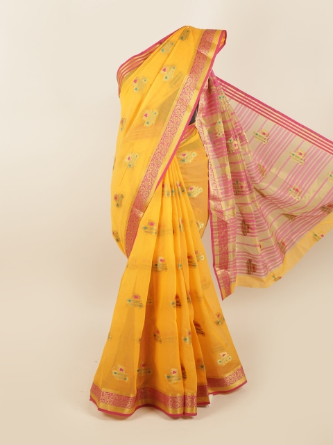 

Pothys Orange & Pink Ethnic Motifs Zari Saree
