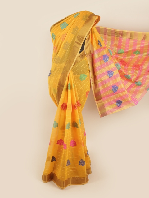 

Pothys Yellow & Pink Ethnic Motifs Zari Saree