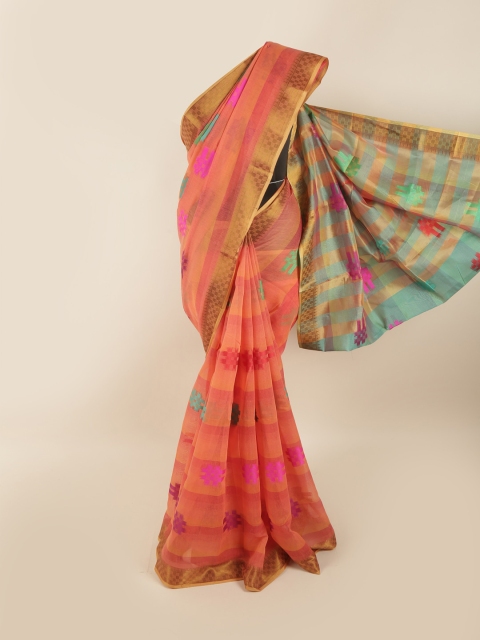 

Pothys Peach-Coloured & Pink Ethnic Motifs Zari Saree