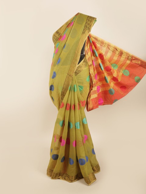 

Pothys Green & Peach-Coloured Ethnic Motifs Zari Saree