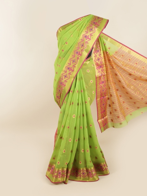 

Pothys Green & Pink Ethnic Motifs Zari Saree
