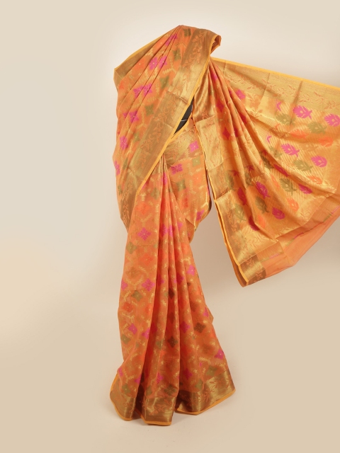 

Pothys Orange & Pink Ethnic Motifs Zari Saree