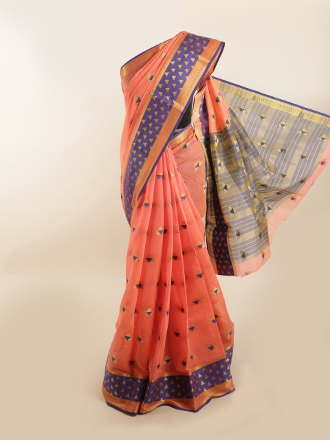 

Pothys Peach-Coloured & Purple Ethnic Motifs Zari Saree