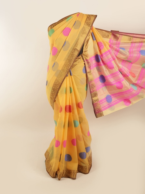 

Pothys Yellow & Pink Ethnic Motifs Zari Saree