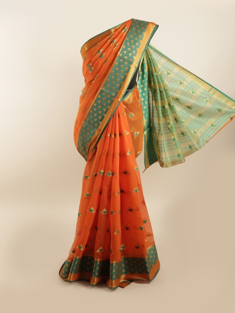 

Pothys Orange & Green Ethnic Motifs Zari Saree