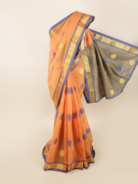 

Pothys Orange & Blue Ethnic Motifs Zari Saree