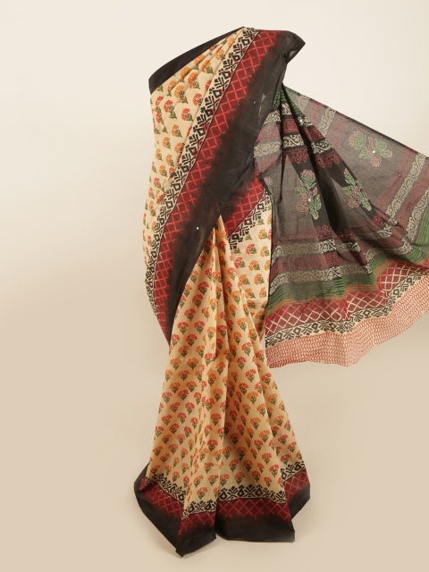 

Pothys Cream-Coloured & Red Ethnic Motifs Pure Cotton Saree