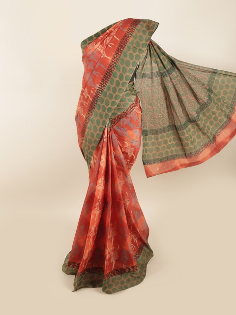 

Pothys Orange & Green Ethnic Motifs Pure Cotton Saree
