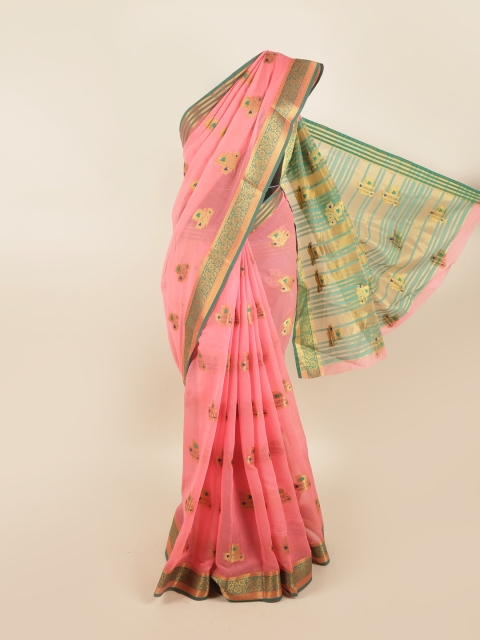 

Pothys Pink & Green Ethnic Motifs Zari Saree