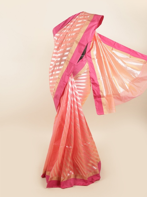 

Pothys Peach-Coloured & Pink Striped Silk Cotton Saree