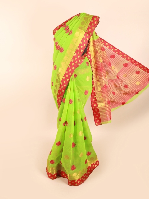 

Pothys Green & Red Ethnic Motifs Zari Saree