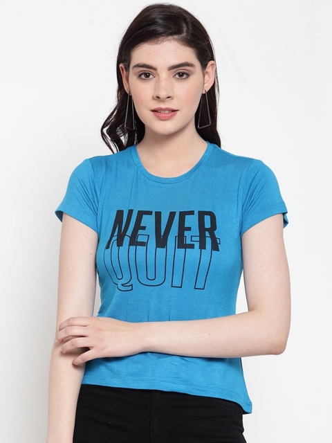 

armure Blue & Black Typography Printed Top