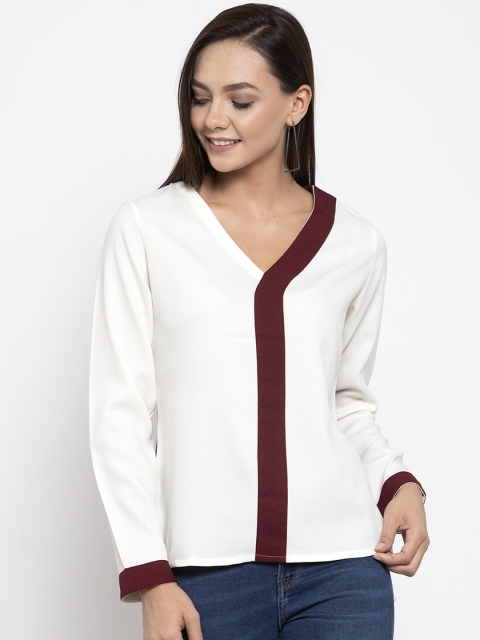 

armure White & Brown Colourblocked Crepe Regular Top