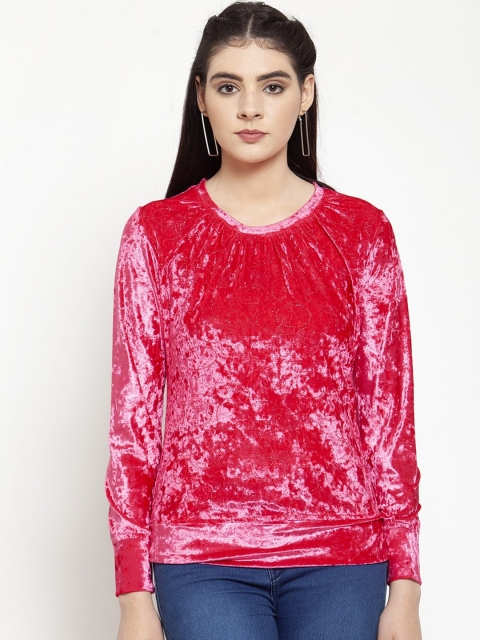 

armure Women Pink Velvet Regular Top