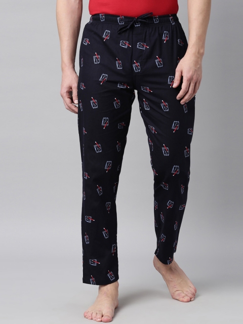 

Joven Men Navy Blue & Red Printed Cotton Lounge Pants